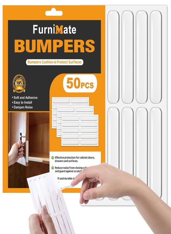 FURNIMATE مجموعة FURNIMATE من 50 قطعة من كاتمات صوت إغلاق الأبواب، مضادة لإغلاق الأبواب بقوة، كاتمات صوت للأبواب، مصدات شفافة لأبواب الخزائن، مصدات مطاطية ذاتية اللصق 2.5 × 0.4 × 0.08 بوصة - Image 1